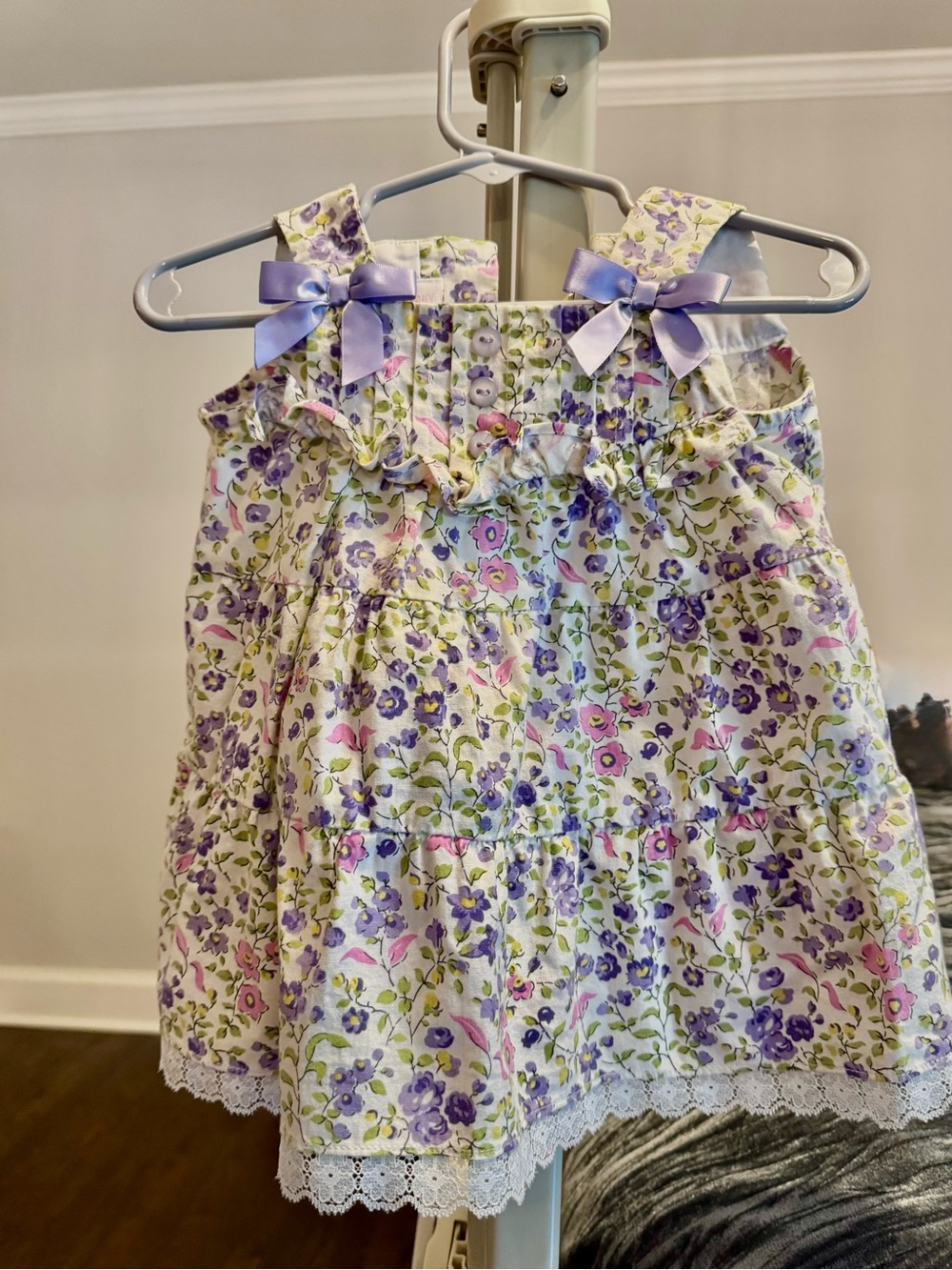 Bonnie Baby Lavender Floral Tiered Dress with Bow Straps